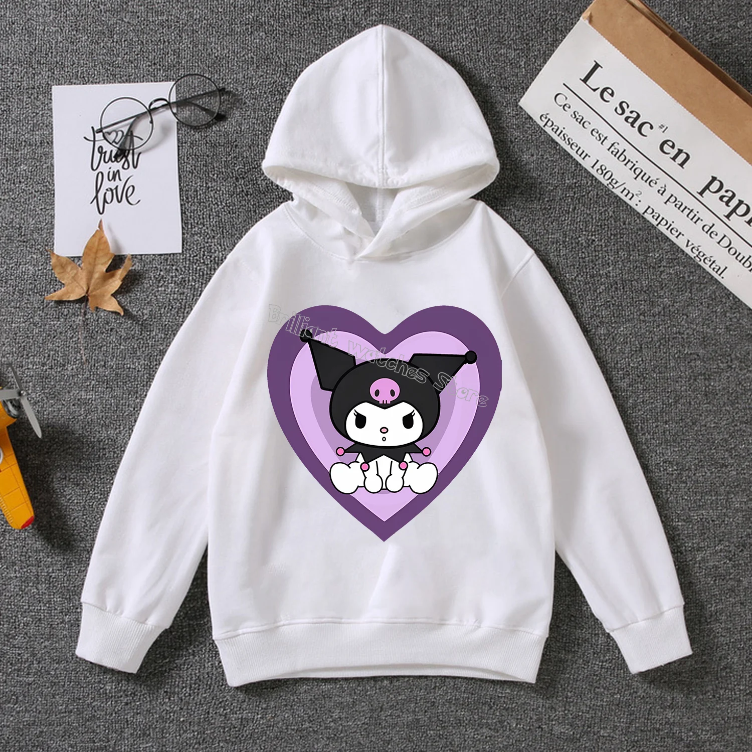 Kuromi Thin Hoodie for Children Cute Sanrio Cartoon Clothing Girls White Clothes Trendy Sweatshirt Fashion Long Sleeve Tops Gift