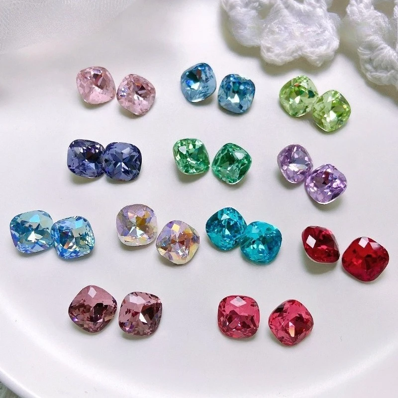 2Pcs Luxury 3D Fat Square K9 Nail Charms, Multi-facet Sparkling Irregular Pointed Back Crystal Rhinestones for Press On Nails