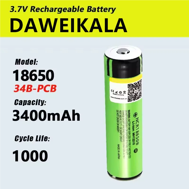 

1-20 шт. 34B-PCB 3,7 В 18650 3400 мАч NCR18650B литиевая аккумуляторная батарея для фонариков