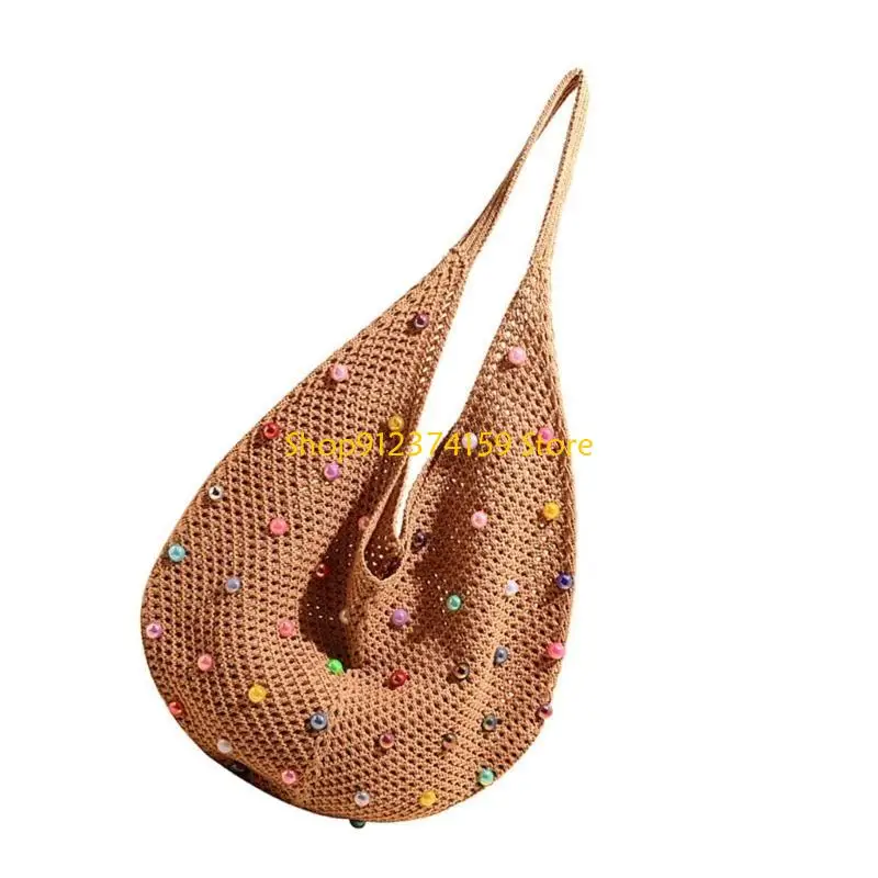 

G5AE Women Crochet Beach Bag Fashion Handbag Aesthetic Underarm Bag for Travel