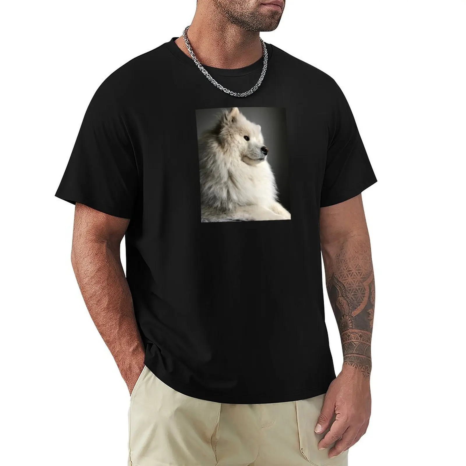 Samoyed doin a contemplate T-Shirt boys whites basketball graphic tees vintage anime shirt Men's t-shirt