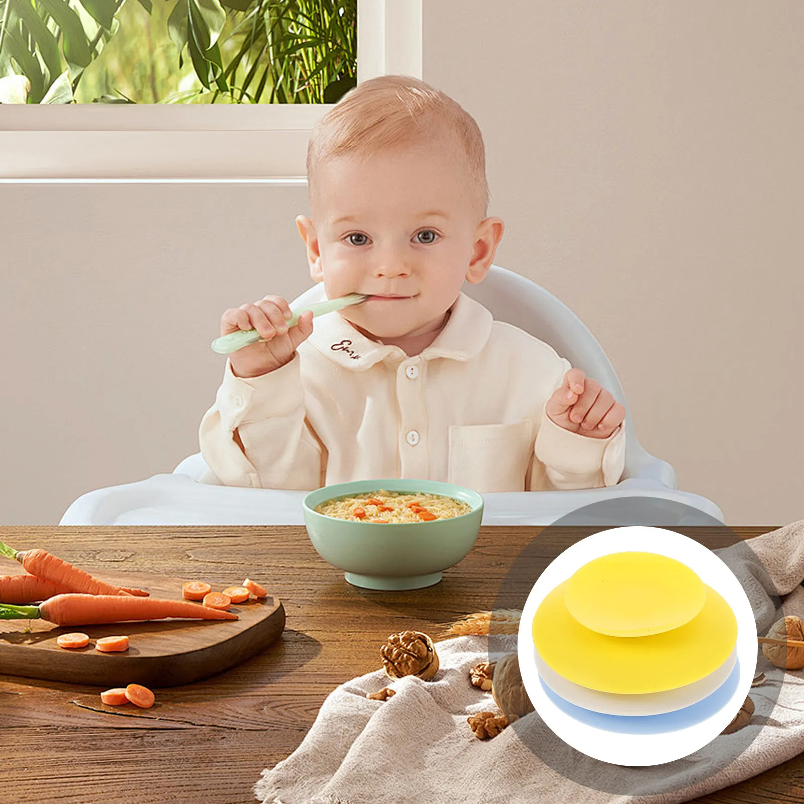 3Pcs Silicone Suction Bowl Anti Slip Double Sided Suction Cups Large Area Sucker Pads Feeding Tableware Non Slip Dish Fixer