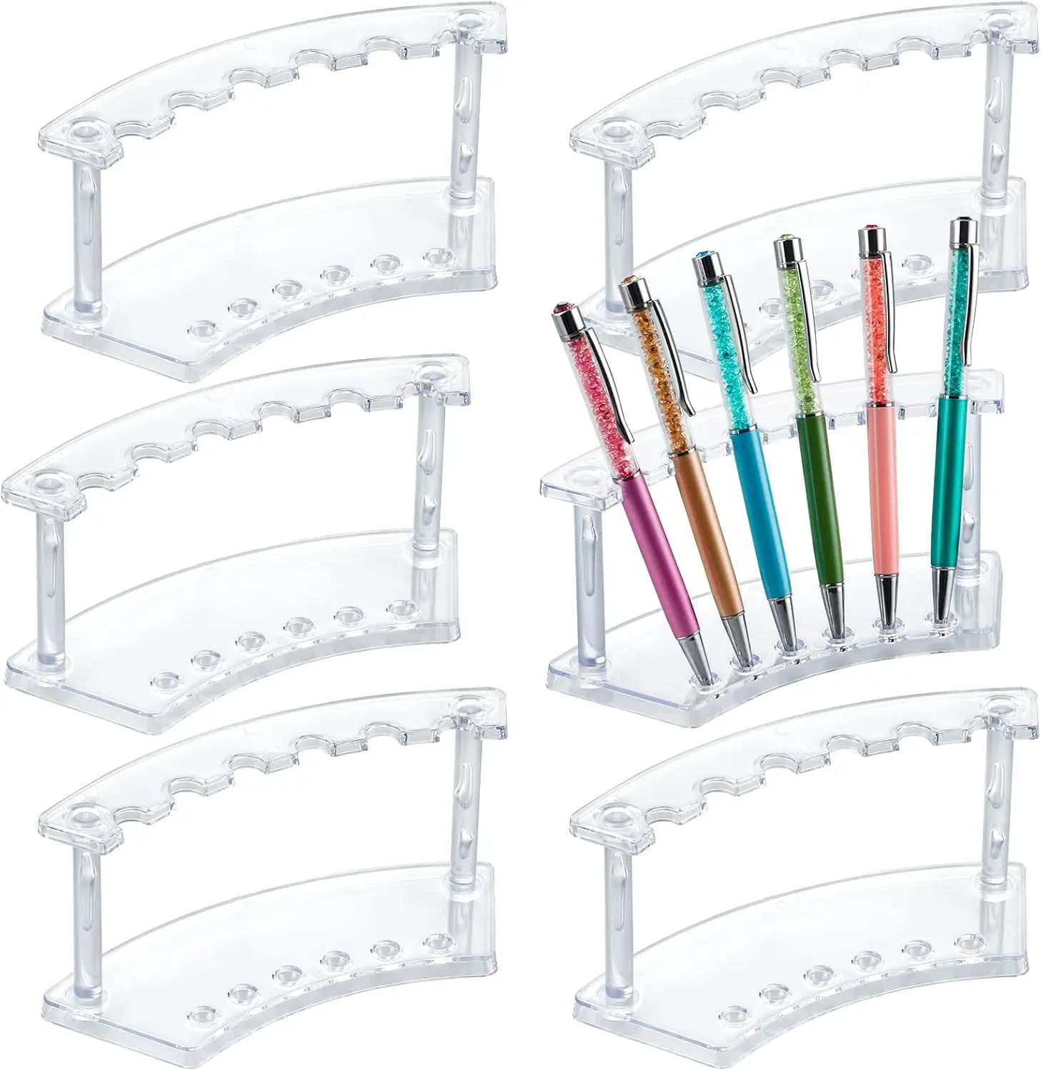 

6 Pcs Clear Pen Display Stand, 6 Slots Plastic Holder for Craft Shows