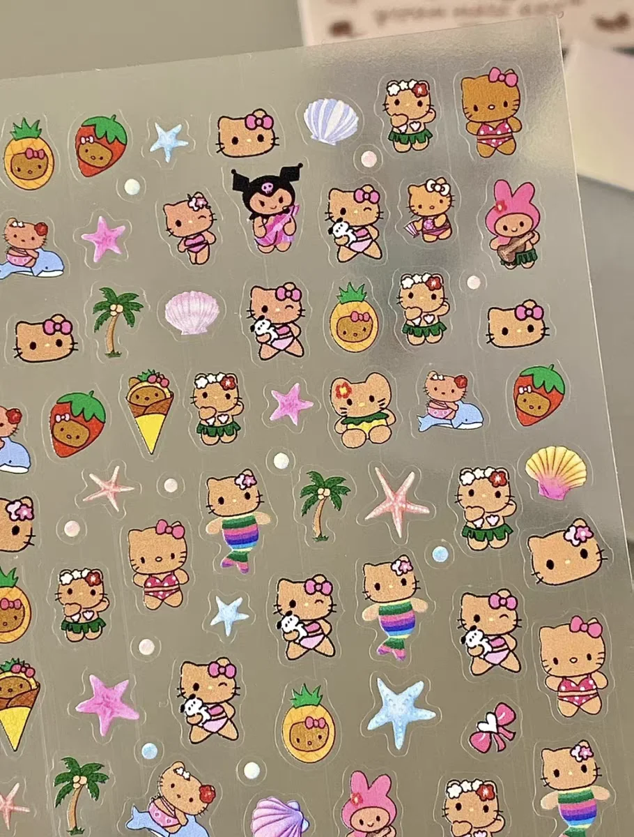 1 Vel Zwarte Kat Sticker Oceaan Hawaii Tyrande Vakantie Stijl Specerij Meisjes Nagel Sticker Strand Zeemeermin