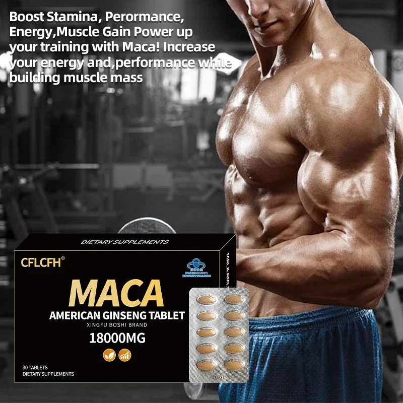 30 Tablets Black Maca American Ginseng Tablet Non-GMO Increase Energy Endurance Muscle Mass Male Hormone Balance Maca Supplement