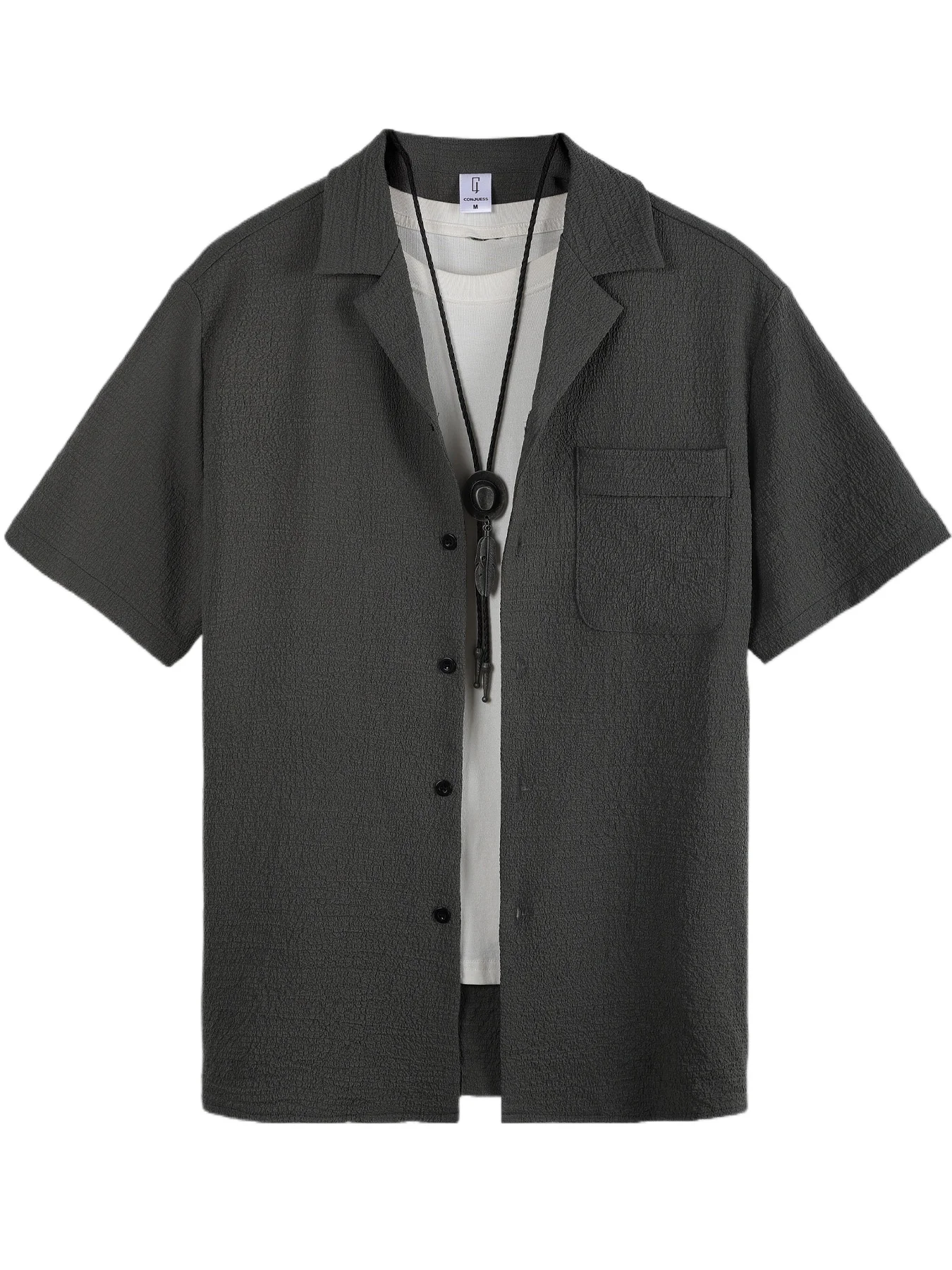 

2026 New Men's Textured Cuban Collar Shirt Summer Loose Casual Breathable Short Sleeve Top