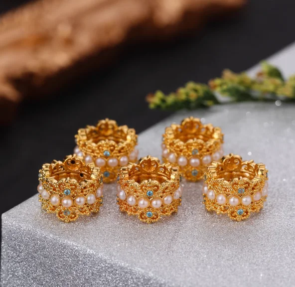 new arrival big hole gold beads 5.8mm 18k karat gold spacers diy bracelets pearls stoppers
