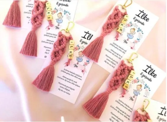 Macrame Keychain 50 PCs birthday Birthday Babyshower Promise Engagement Wedding for your special hediyelik