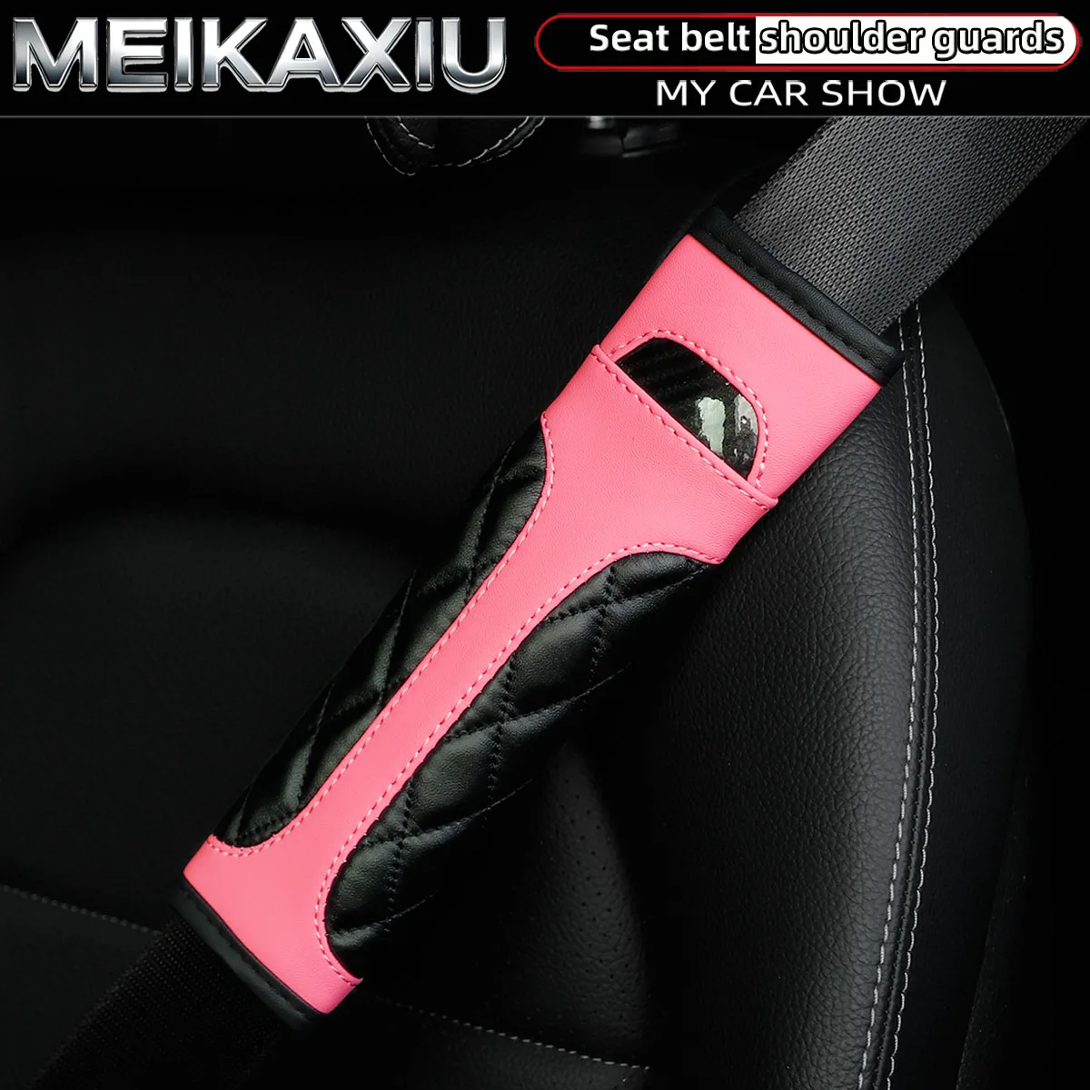 Schulterbezüge für Damen, Sicherheitsgurt-Dekorationen, Autozubehör-Set, Kristall-Kohlefaser, PU-Leder, Auto-Innenraum, 2 Sets – Detail 10