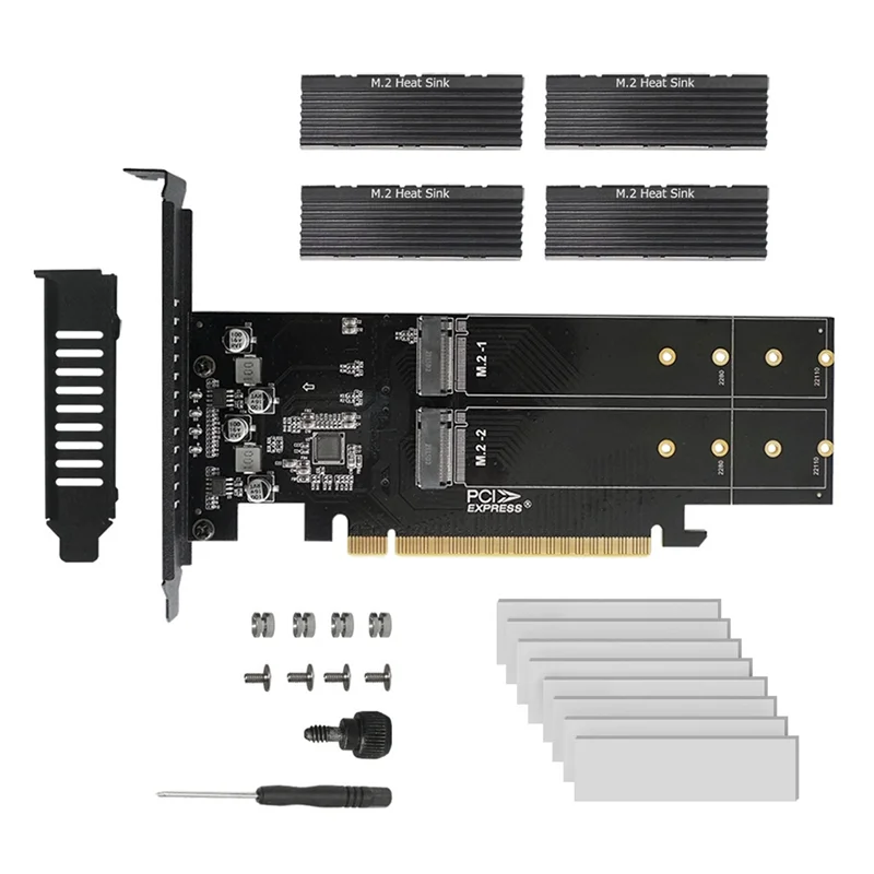 PCIe To M2 Adapter Card, PCIE X16 4 Port M2 NVME M Key SSD Add on Card PCI Express Expansion Card with Heatsink