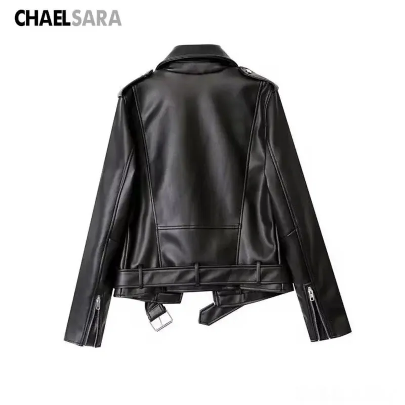 Chaqueta de piel sintética para mujer con cremallera, prendas de vestir cortas de motorista, tops femeninos, alta calidad, primavera, otoño, moda,