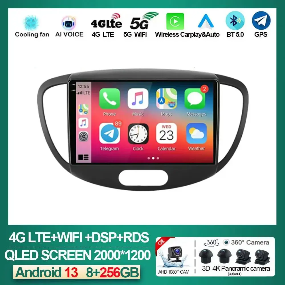 Android 13 Auto CarPlay 2din autoradio GPS lettore Video multimediale per Hyundai i10 2007 2008 2009 2010 - 2013 navigazione Stereo