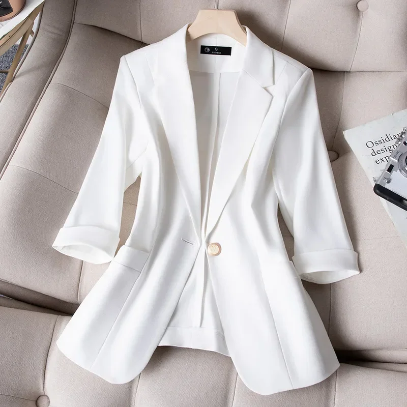 Casual Small Suit Jacket Women's Ninth Pants 2025 Summer Thin Korean Version Fashion Slim Cropped Sleeve Office Wear Women