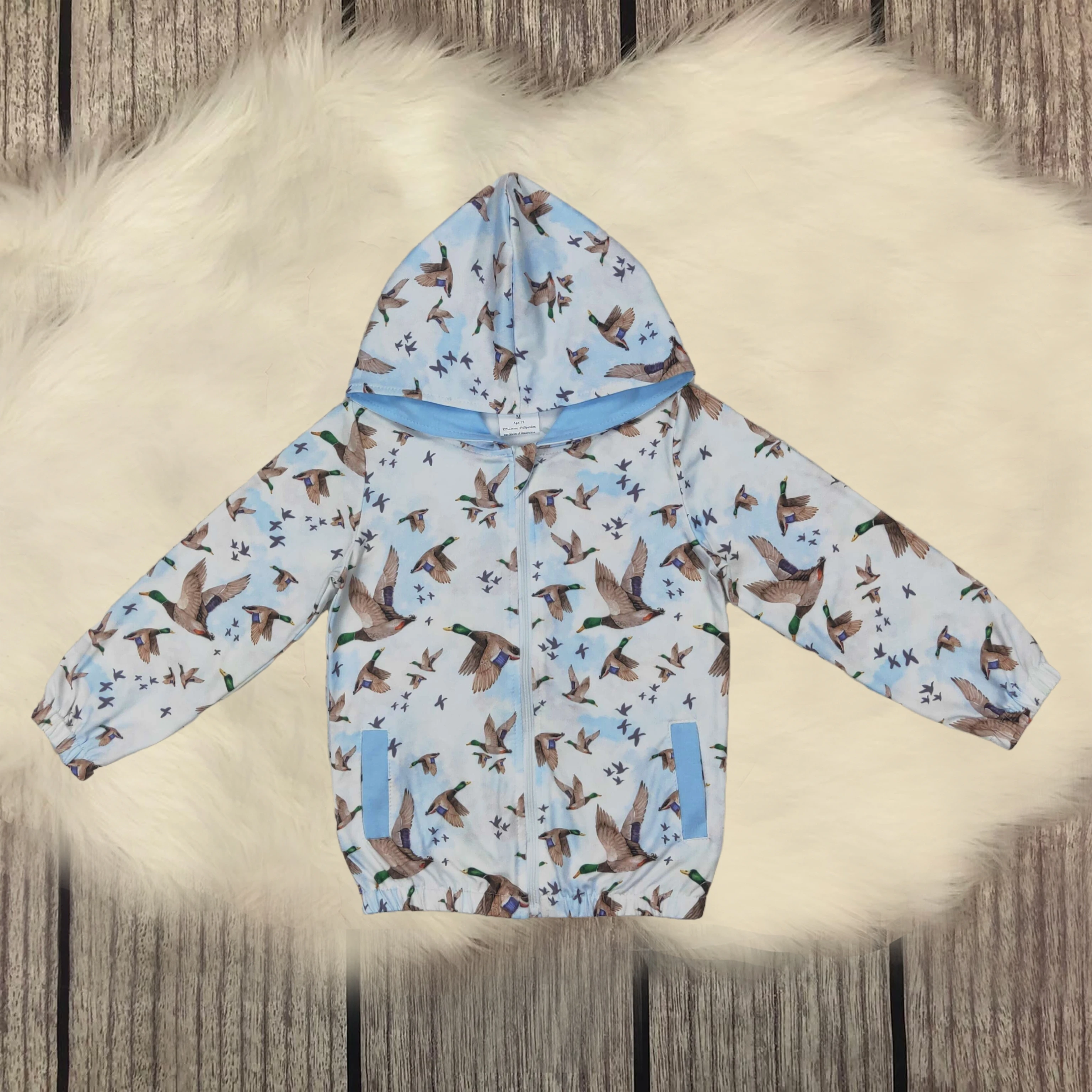 

Wholesale Baby Boys Ducks Mallard Hunting Blue Hooded Tops Children Clothes Kids Toddler Long Sleeves Hooded Sportswear Shirt