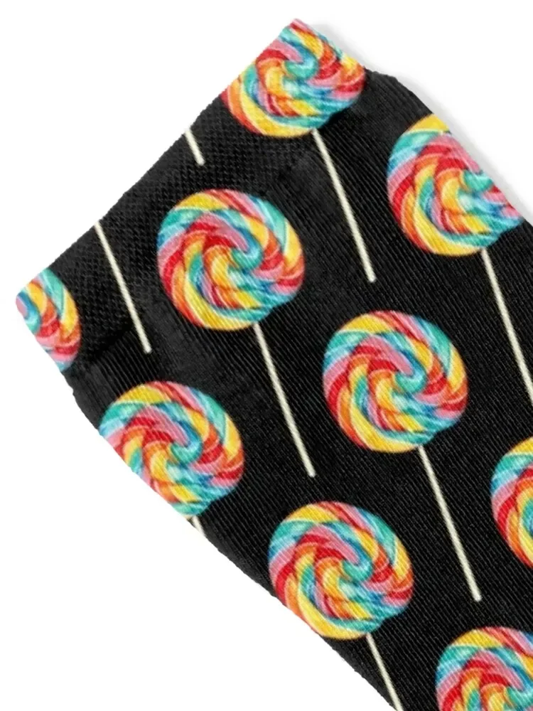 Rainbow Lollipop Pattern - Black Socks compression hockey shoes Socks Woman Men's