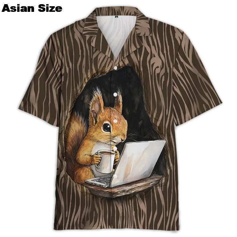 Cartoon Animals Pattern Shirts For Men Funny Squirrel 3D Printed Hawaiian Shirts Casual Fashion Blouse Harajuku Unisex Blouses