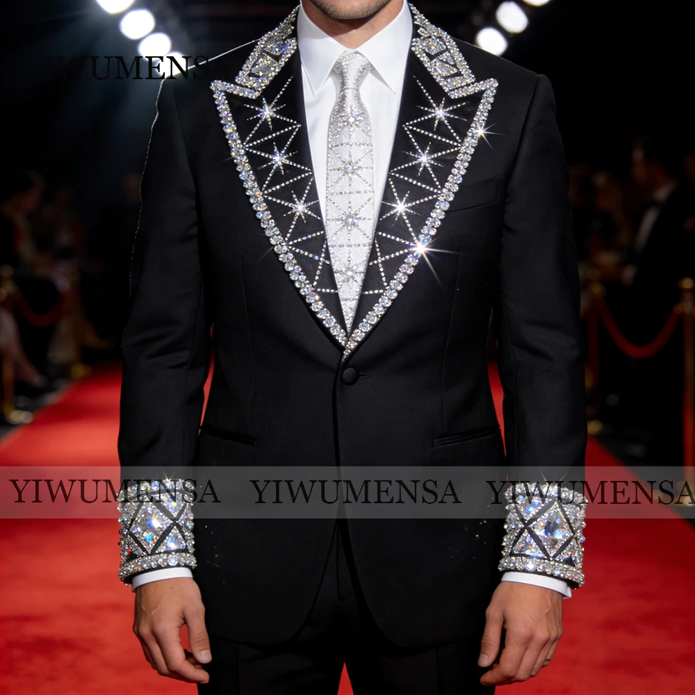 

Роскошный мужской костюм с бисером и кристаллами, большие размеры, модный комплект из пиджака и брюк, 2 предмета, мужской банкетный смокинг, индивидуальный пошив, смокинг для жениха
