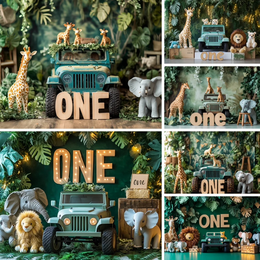 

Jungle Animals Baby Shower Backdrop Newborn Birthday Party Decor Baby Kids Portrait Photography Background Photo Studio