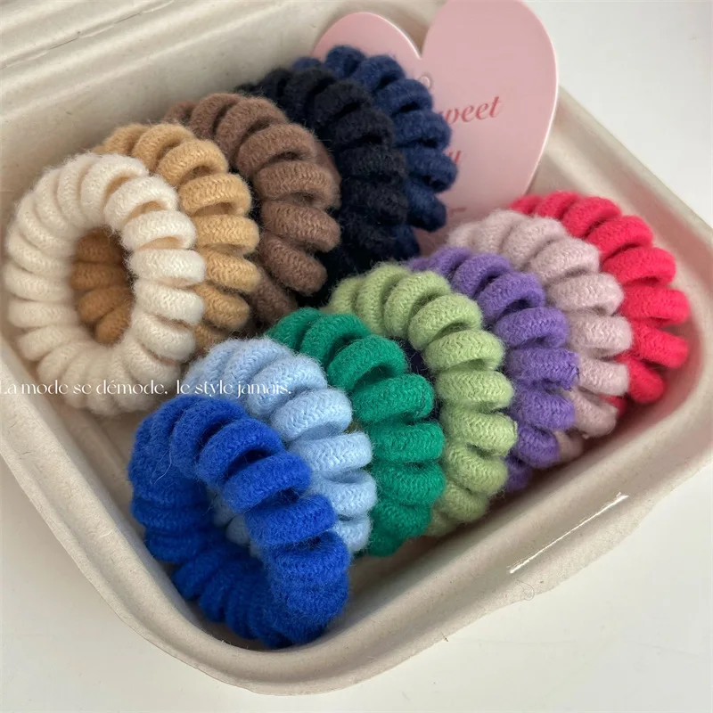 

Wool Spiral Hair Tie Telephone Cord Scrunchies Solid Color Rubber Bands Ponytail Holder Elastic Hair Band Women Hair Accessories