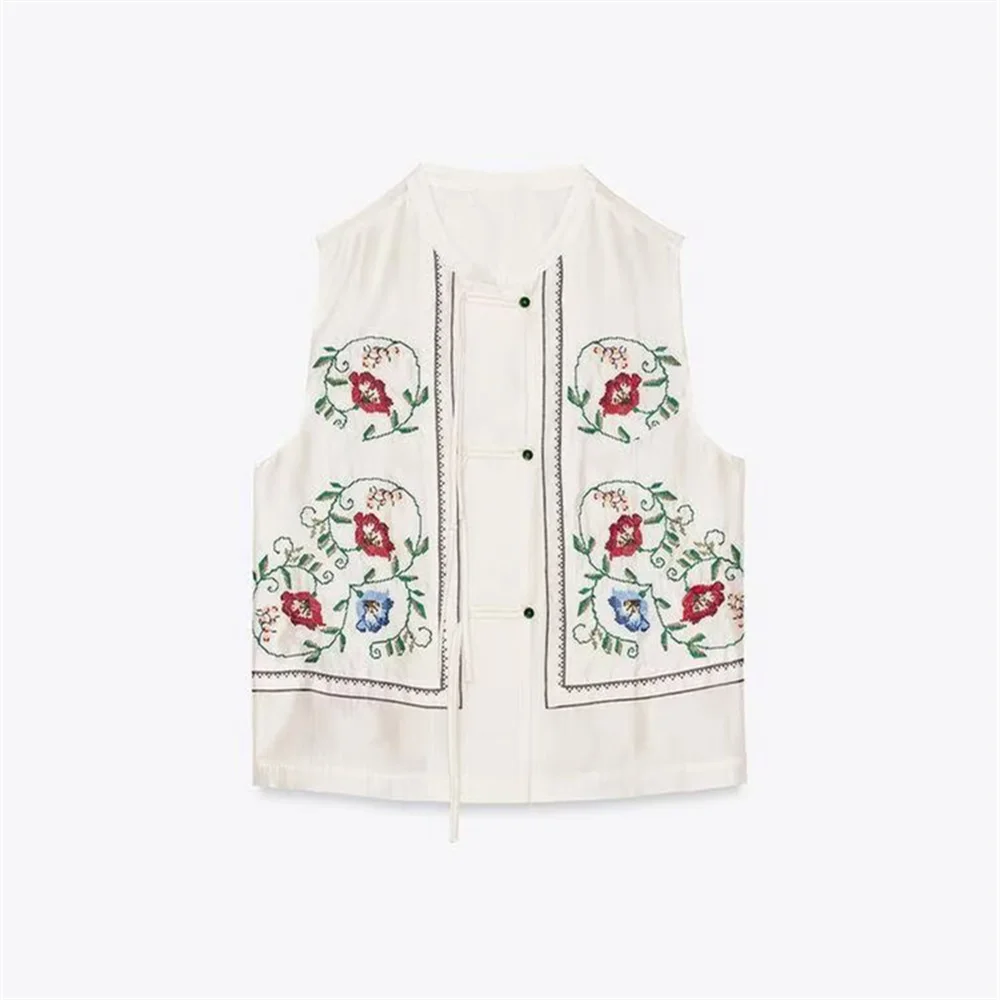 

Женский жилет без рукавов с контрастной вышивкой и цветочным декором, темпераментный летний новый жилет, топ