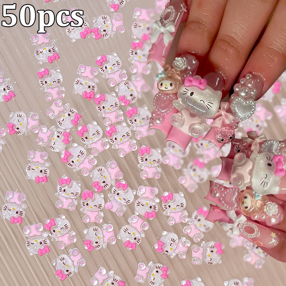 

50 шт. розовых полупрозрачных украшений для ногтей Hello Kitty, Cinnamoroll, My Melody, милые шармы для маникюра в стиле Y2K, украшения для девочек