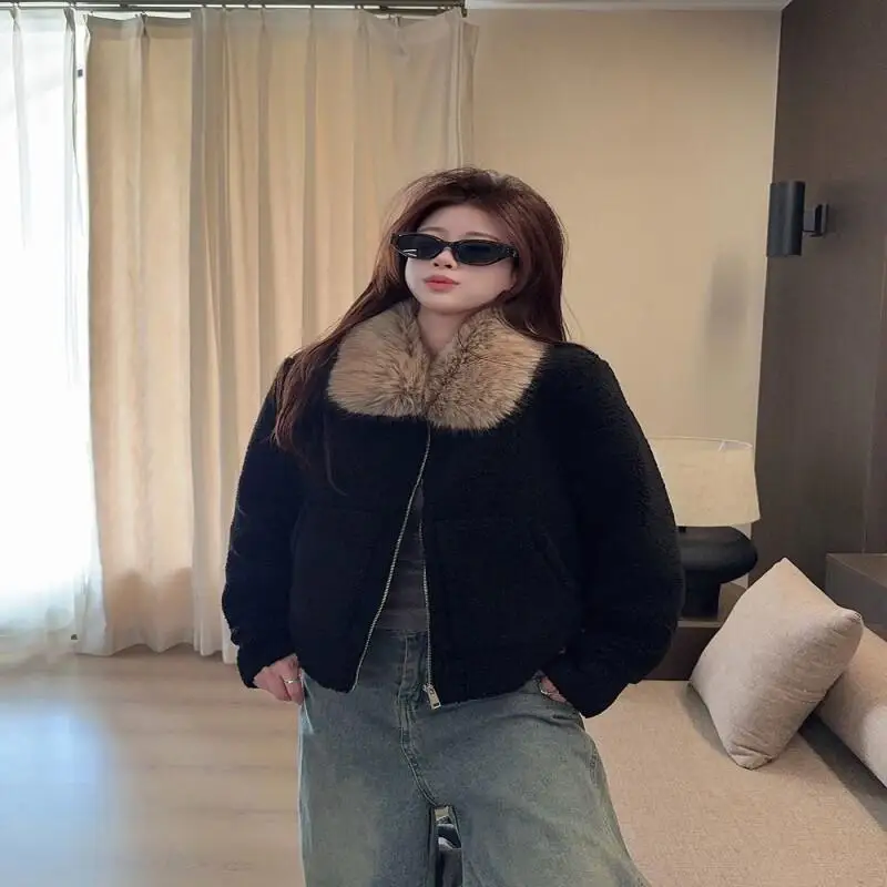 

Women's Cotton Padded Jacket Autumn Winter Korean Style Thick Outdoor Daily Wear New Faux Fur Collar Lamb Wool Long Sleeve Coat