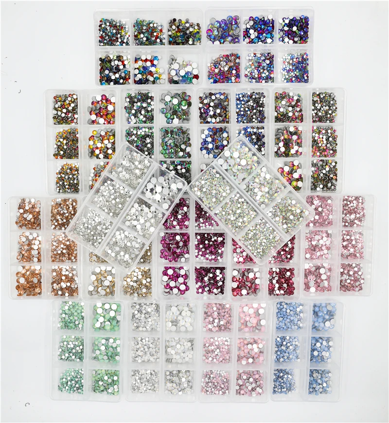 1200pcs Mix Sizes Glass Crystal Non Hot Fix Rhinestone Set Flatback 3D Crystal Nail art Rhinestones Decorations For Garment/Nail