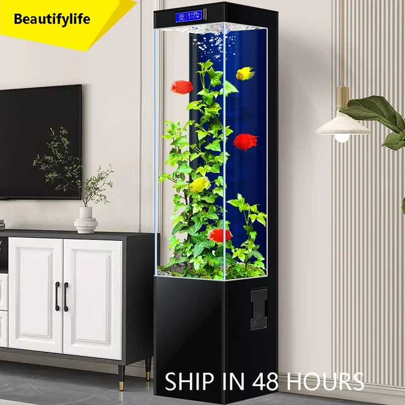 

53 Simple living room household fish tank ecological lazy water-free small and medium goldfish tank aquarium customization