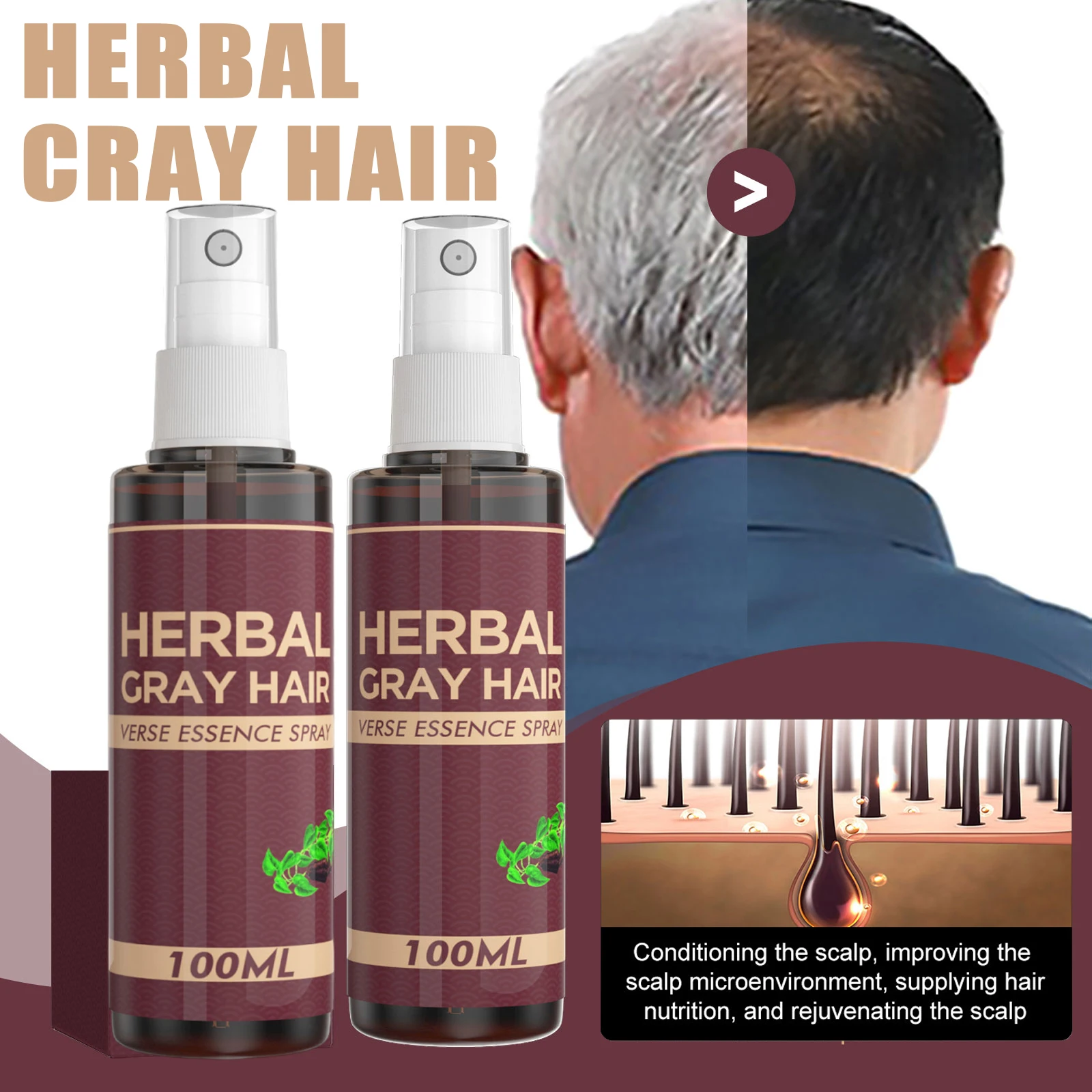 Polygonum Multiflorum Scalp Serum Essence Spray Grey/White Back To Black Scalp Hair Root Repairing Serum Conditioner Hair Care