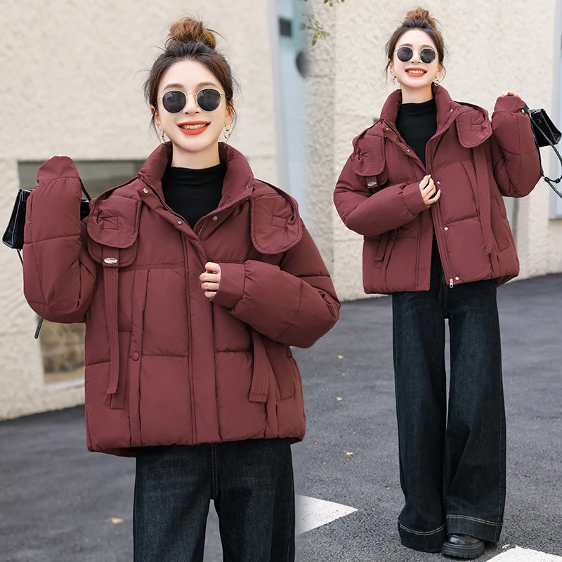 

Stand Collar Down Cotton Padded Jackets 2025 Autumn Winter Fashion New Loose Down Coats Hooded Women Short Parkas Hooded Outwear