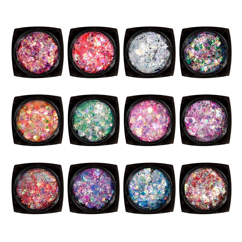 Facial Glitter Gel Set 12 Colors Brilliant For Eye Nail Makeup Party Holiday Decor Sequins Gel For Body