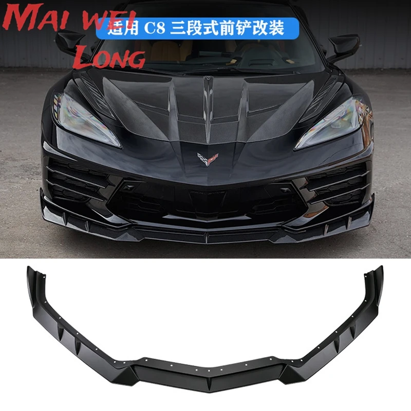 

For Chevrolet Corvette C8 Z51 2020 2021 2022 2023+ Car Front Bumper Lip Spoiler Splitter Gloss Black Exterior Modification