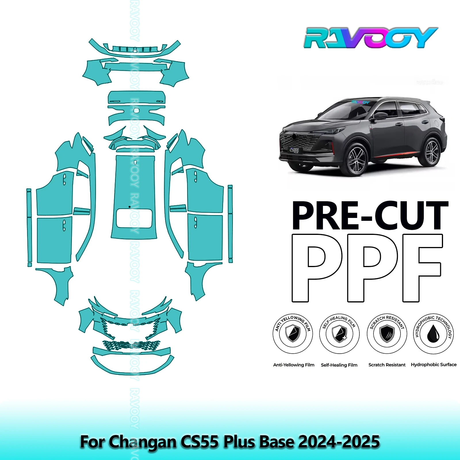 For Changan CS55 Plus Base 2024-2025 Full Body 8.5Mil Pre-Cut Paint Protection Film PPF Stone Chip Kit Clear/Matte/Black Options