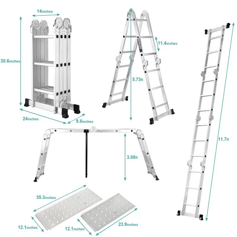 

4x2 4x3 4x4 4x5 Steps Aluminum Multifunction Small Hinge Folding Ladder With TUV Certification