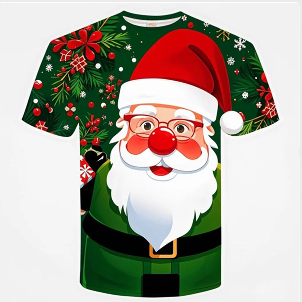 

3D Print Santa Claus Graphic T Shirt For Men Women Short Sleeve Plus Size Tee Shirts Tops Mens Merry Christmas T Shirts Clothes