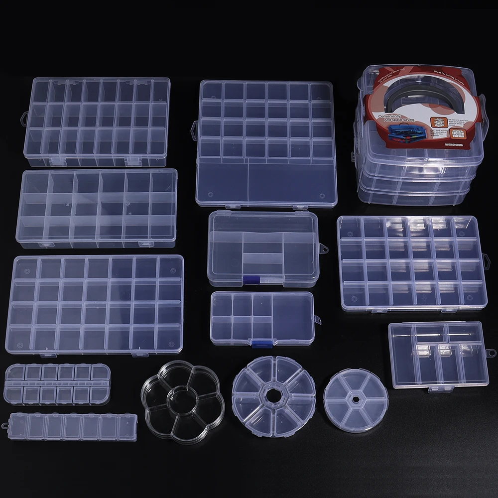 Plastic Storage Box Grids Transparent Container for Jewelry Hardware Nail Rings Diamond Earring Display Accessories