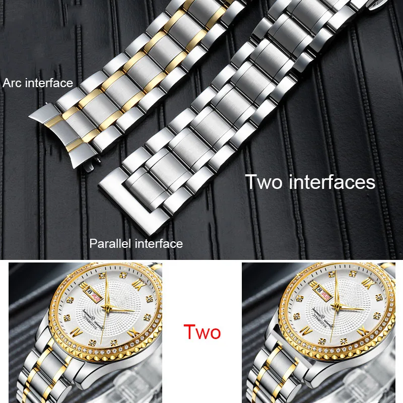 Curved Stainless steel Watchband bracelet 16mm 17mm 18mm 19mm 20mm 21mm 22mm 23mm 24mm For Men Watch strap Fine steel bracelet