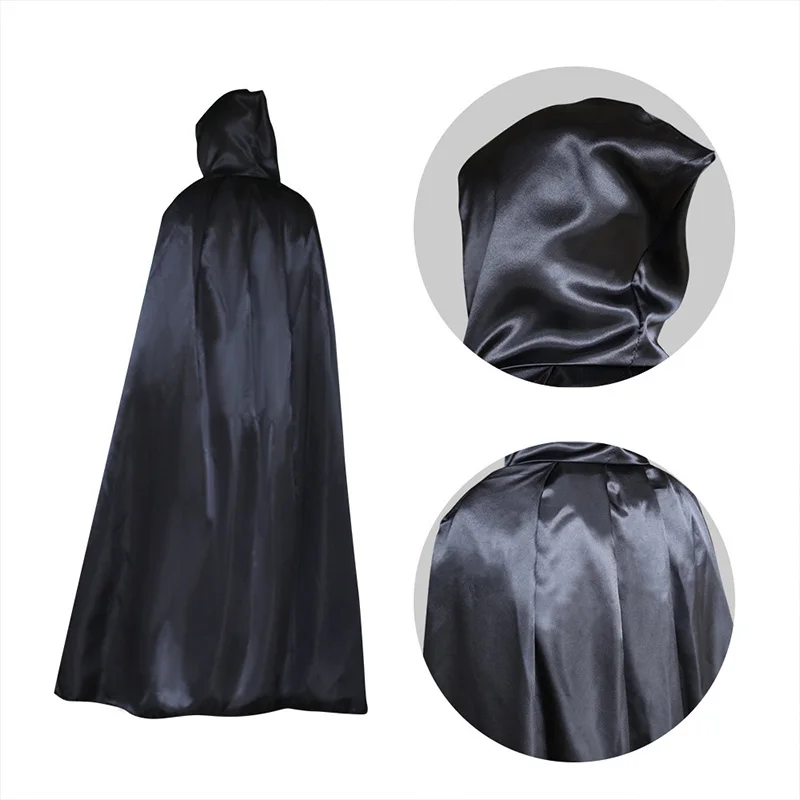 3 Size Halloween Cloak Cosplay Costume Adult And Children Sorcerer Long Shirt Hooded Black Robe Costume Wizard Tunic Hooded Robe