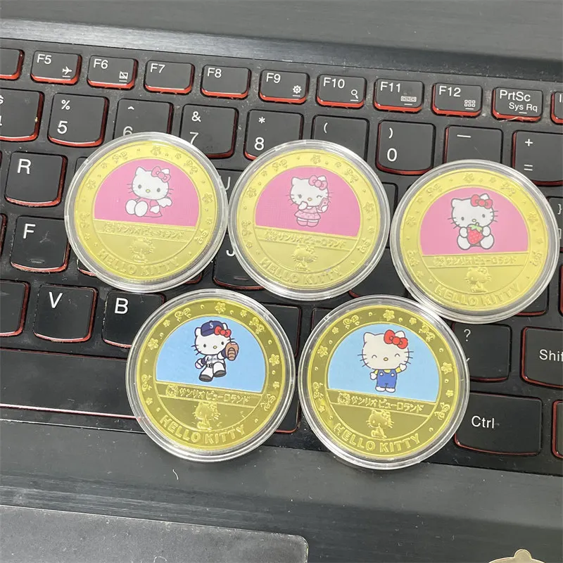 

Sanrio Hello Kitty Commemorative Coin Anime Action Doll Cute Toy Personalized Collection Creative Decoration Kids Birthday Gifts