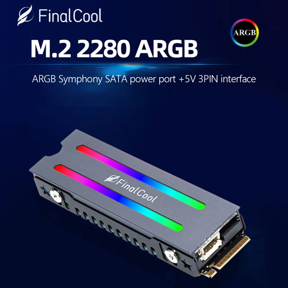 For FinalCool Aluminum ARGB M.2 NVMe 2280 SSD Hard Disk Heatsink Heat Dissipation Radiator Cooling  Therma Pads Cooler Accessory