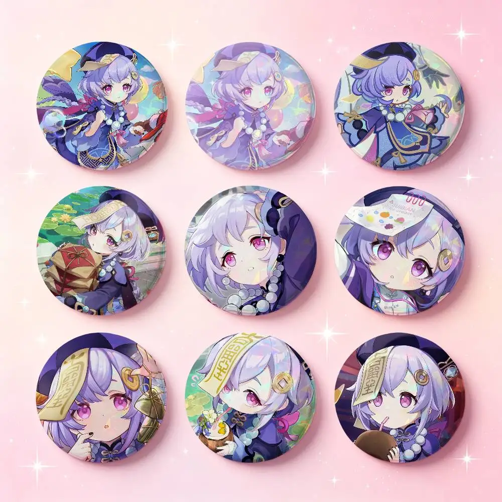 Genshin Impact Game Qiqi Badges 25 32 44 58 75 Mm Round Cosplay Pin Bag Decor Fans Collect Friends Gifts Brooch Souvenir