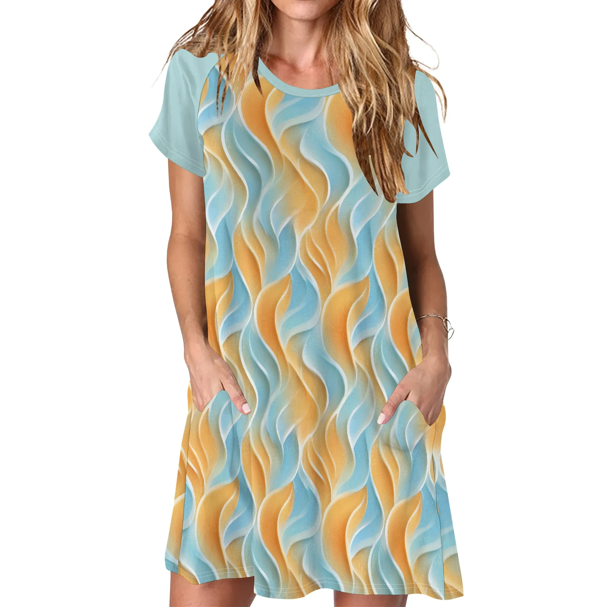 Женское повседневное летнее платье-футболка, свободное платье-туника с короткими рукавами и карманом для женщин Женское повседневное летнее платье-футболка, свободное платье-туника с короткими рукавами и карманом для женщин