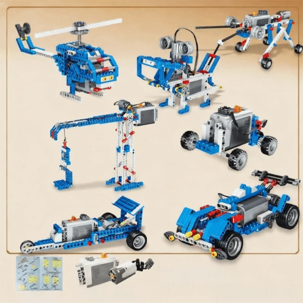 Ensemble d'érecteur de 7 formes différentes, moteur électrique à tige, blocs de construction multi-technologie, modèle pièces techniques, 396 pièces
