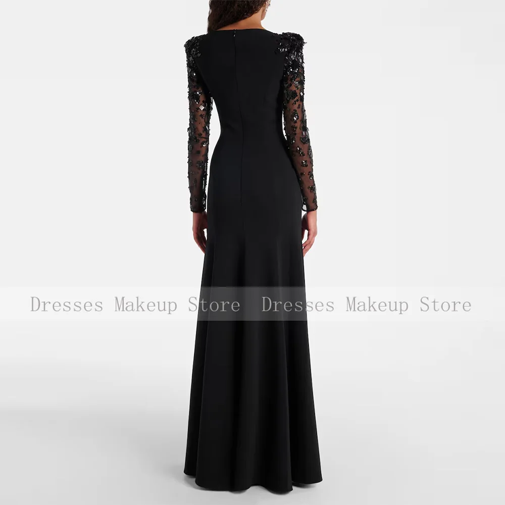 Robe de soirée de luxe paillettes perles Illusion manches longues sirène robes de soirée longue col bateau trompette robes d'invité de mariage