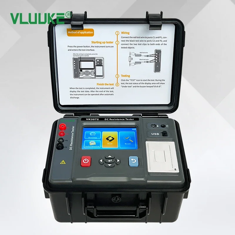 VLUUKE DC Resistance Tester 20A 0.1uΩ Precision Milliohm Meter for Transformer Winding Cable Switch Contact Resistance