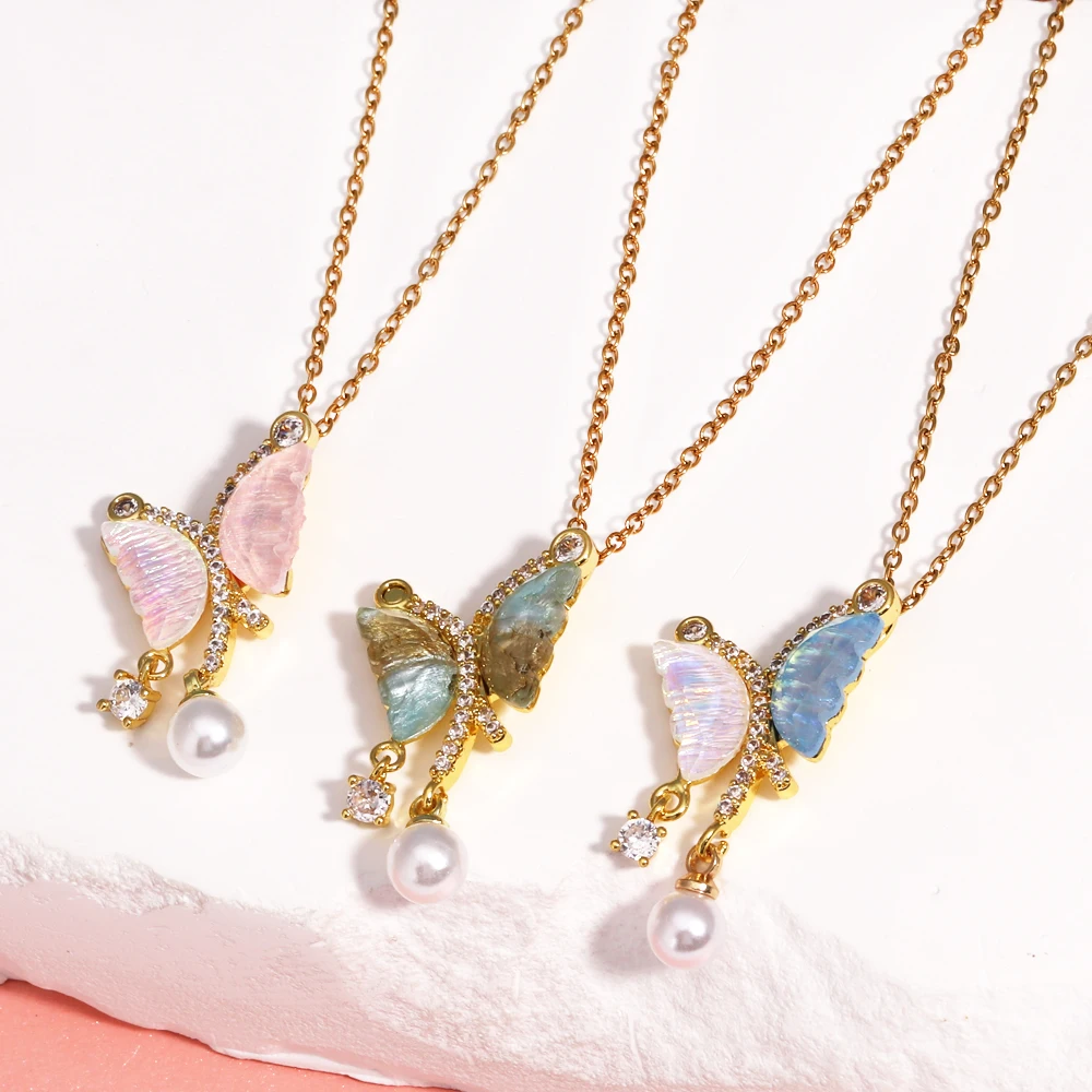 الفاخرة الزركون عقد بحلية متدلية على شكل فراشة قلادة الفولاذ المقاوم للصدأ الحيوان المختنق مجوهرات للنساء الفتيات حفلة هدية دروبشيبينغ CSV #3