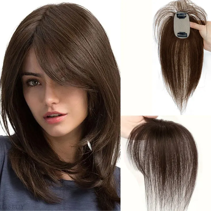 

Топпер из натуральных волос для женщин, машинное производство, маленький топпер, размер 5x9 см, 2 зажима в топперы, 8-14 дюймов, топперы для волос с челкой