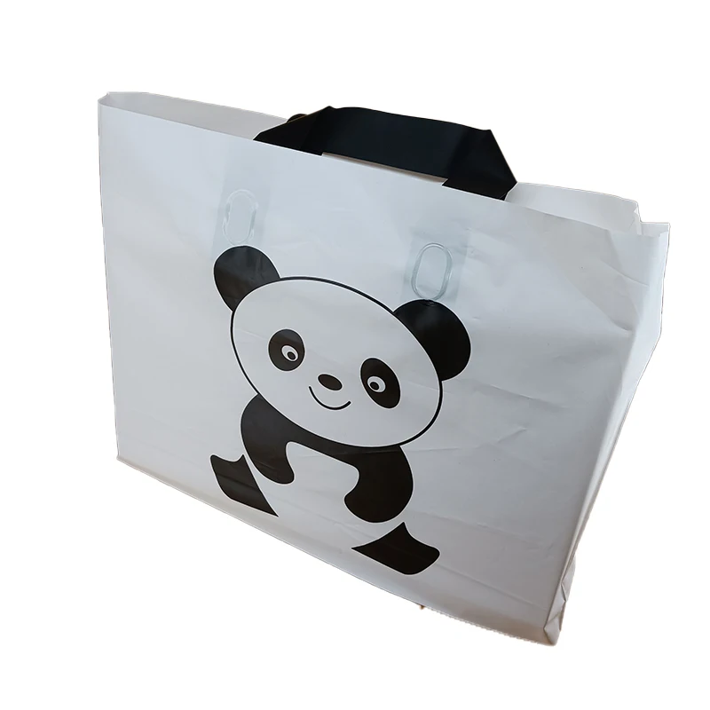 

50 Pcs/ Pack White Plastic Bag Panda Pattern Clothing / Gift Store Portable Shopping Handbag Mall Supermarket Storage Pouches