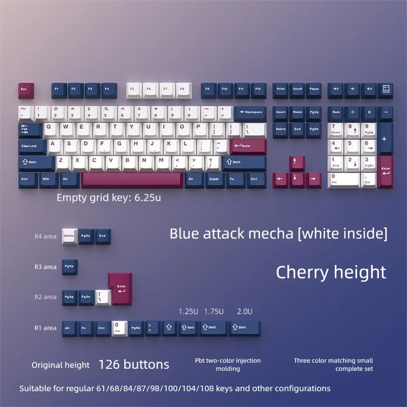 

Blue Rose Mecha Mechanical Keyboard Keycap Set of Three PBT Small full set Cherry Height 126 Customized Keycaps