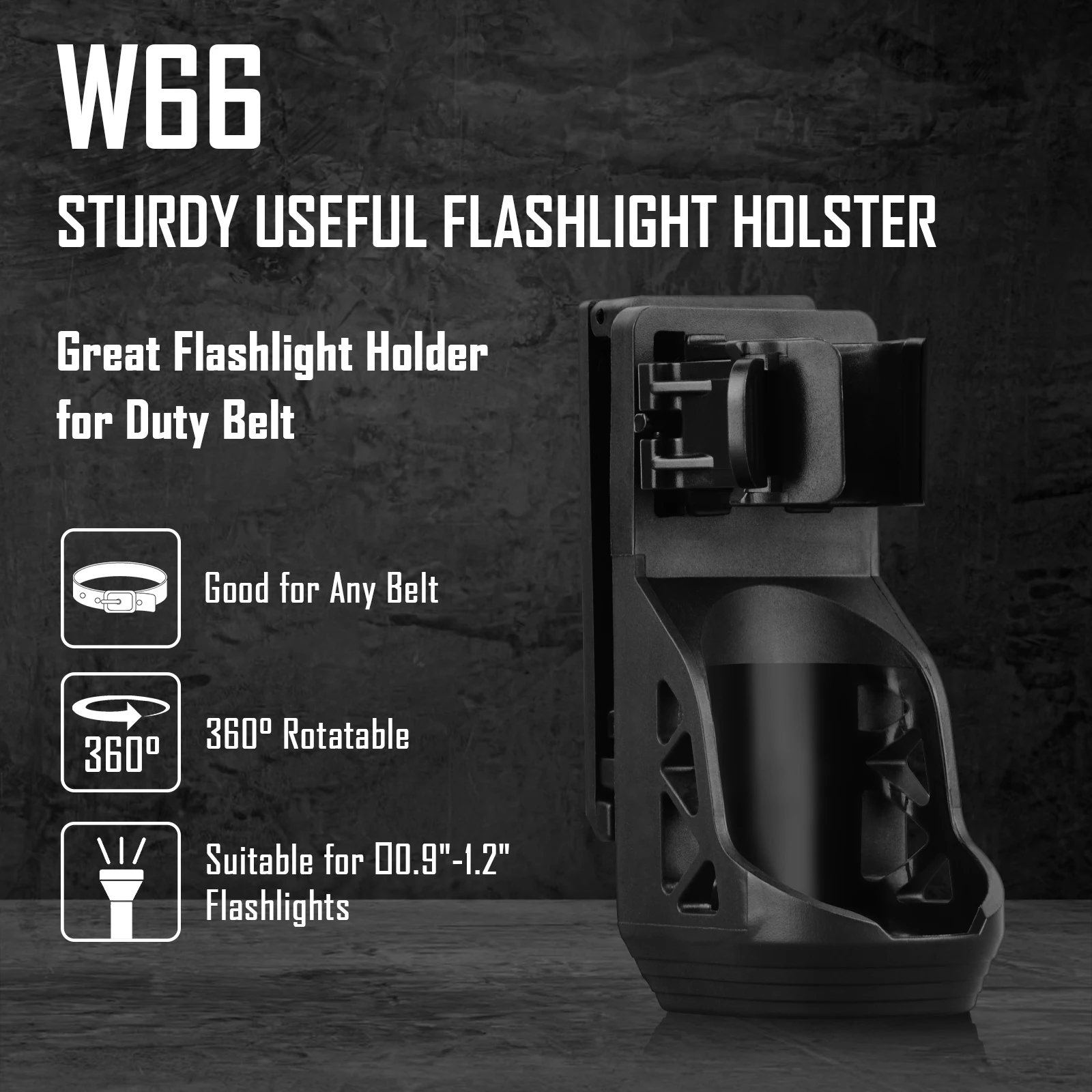 UltraFire W66 Flashlight Holsters 360 Degrees Rotatable Flashlights Cover Case with Lever Side Lock for 0.9-1.2\